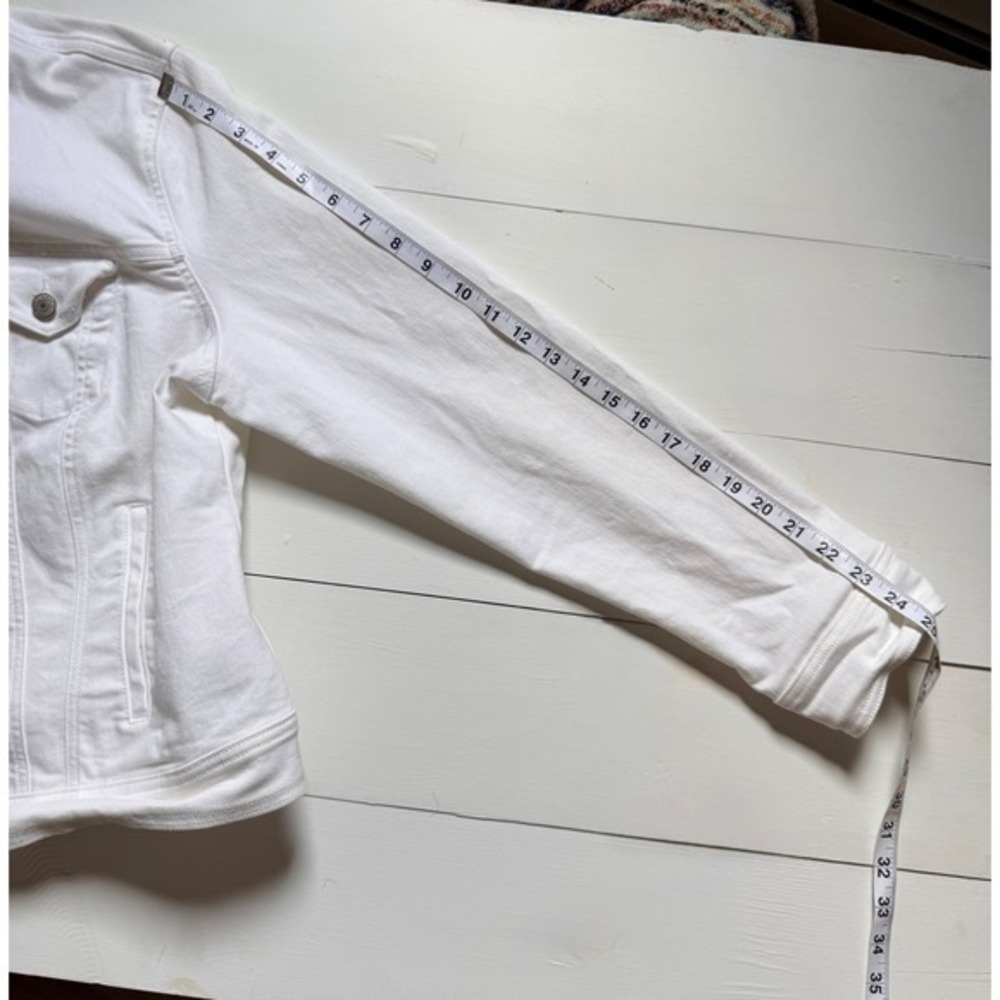 Womens XL White Denim Trucker Jacket Jean Jacket Cotton Cropped Layering - Picture 9 of 9